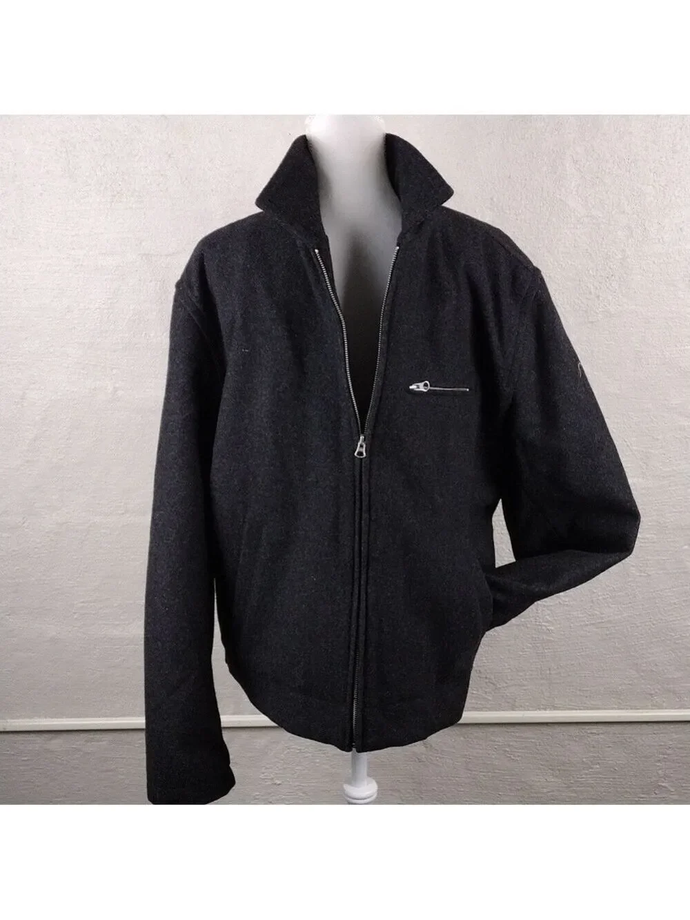 J. Crew 100% Wool Black Pointed Collar Long Sleeve Full Zipper Front Dress Coat